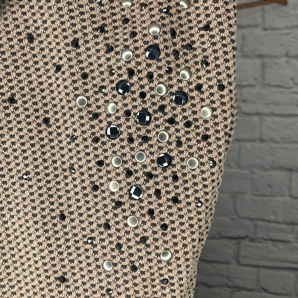 Vocal USA Small S Brown Black Thermal Waffle Knit Rhinestone Shoulder Bling Top - Picture 5 of 5